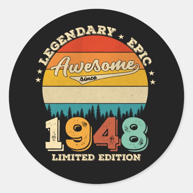 77 Year Old Bday 1948 Awesome 77th Birthday Gift Classic Round Sticker (Front)