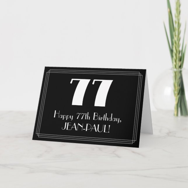 77th Birthday ~ Art Deco Inspired Look "77", Name Card (Front)