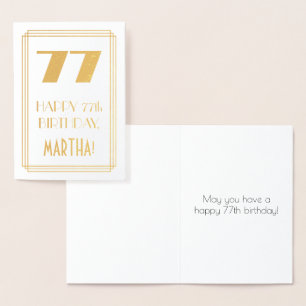 77th Birthday: Art Deco Inspired Look "77" & Name Foil Card