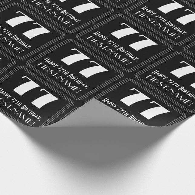 77th Birthday - Art Deco Inspired Look "77", Name Wrapping Paper (Corner)