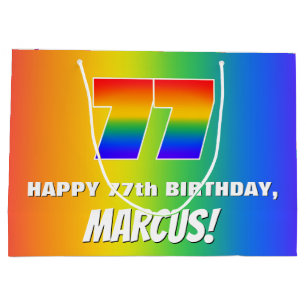 77th Birthday: Colourful, Fun Rainbow Pattern # 77 Large Gift Bag