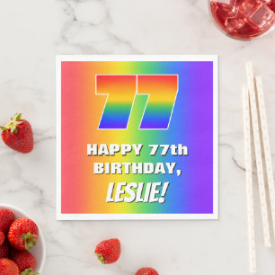 77th Birthday: Colourful, Fun Rainbow Pattern # 77 Napkin