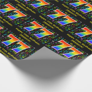 77th Birthday: Colourful Music Symbols, Rainbow 77 Wrapping Paper