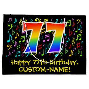 77th Birthday - Colourful Music Symbols, Rainbow 7 Large Gift Bag