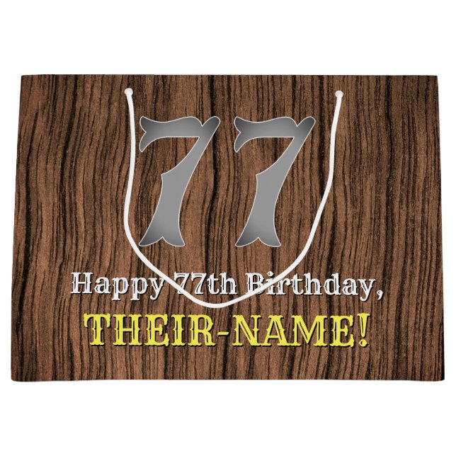 77th Birthday: Country Western Inspired Look, Name Large Gift Bag (Front)