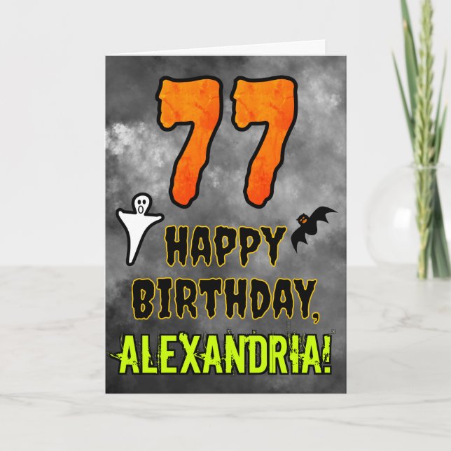 77th Birthday: Eerie Halloween Theme + Custom Name Card (Front)