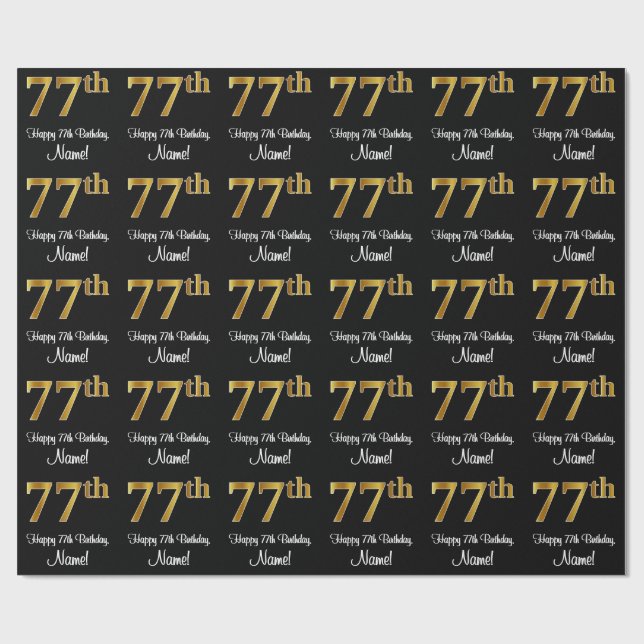 77th Birthday: Elegant Luxurious Faux Gold Look # Wrapping Paper (Flat)