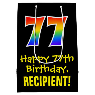 77th Birthday: Fun, Bold, Colourful, Rainbow "77" Medium Gift Bag