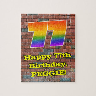 77th Birthday: Fun Graffiti-Inspired Rainbow 77 Jigsaw Puzzle