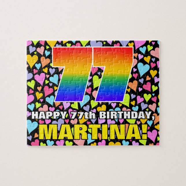 77th Birthday — Fun, Loving Heart Shapes + “77” Jigsaw Puzzle (Horizontal)