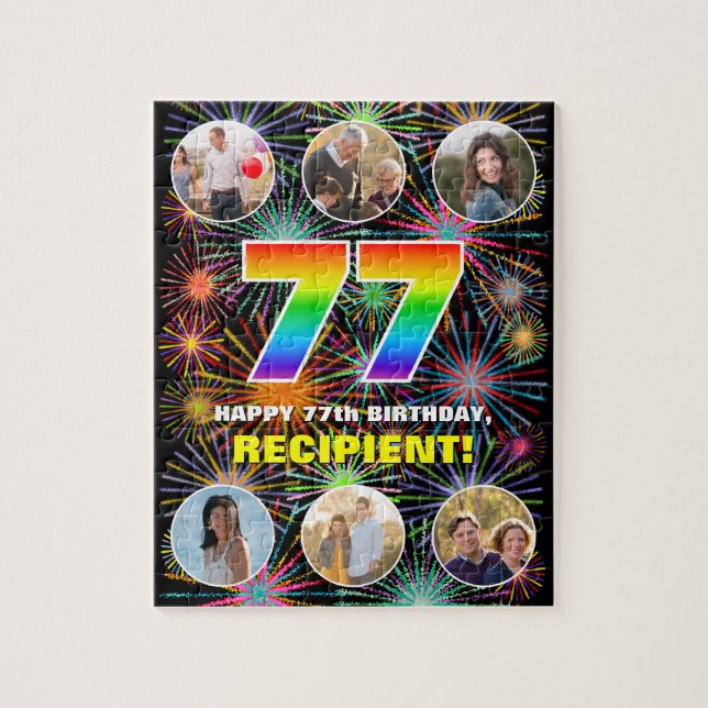 77th Birthday: Fun Rainbow #, Custom Name + Photos Jigsaw Puzzle (Vertical)