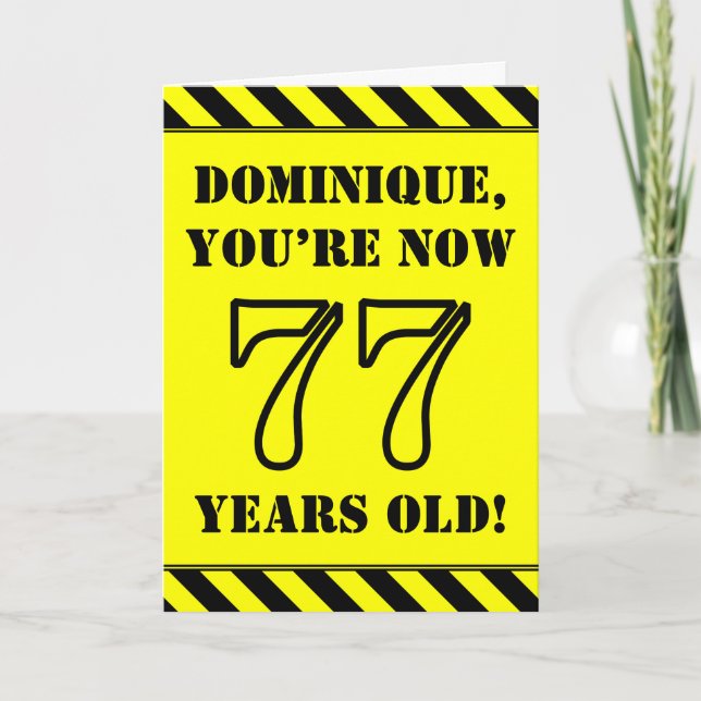 77th Birthday: Fun Stencil Style Text, Custom Name Card (Front)