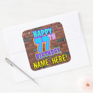 77th Birthday – Fun, Urban Graffiti Inspired Look Square Sticker