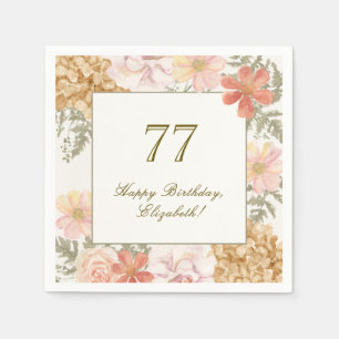77th Birthday Napkin Autumn Colour Floral Ivory