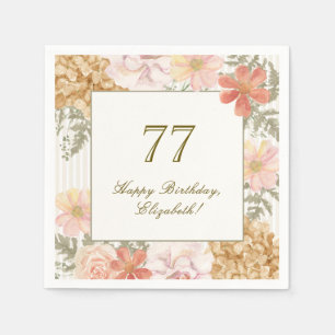 77th Birthday Napkin Autumn Colour Floral Stripe