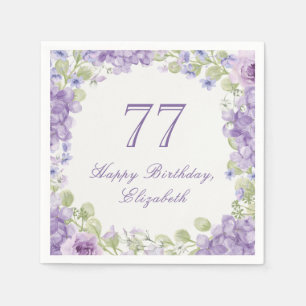 77th Birthday Napkin Elegant Purple Floral