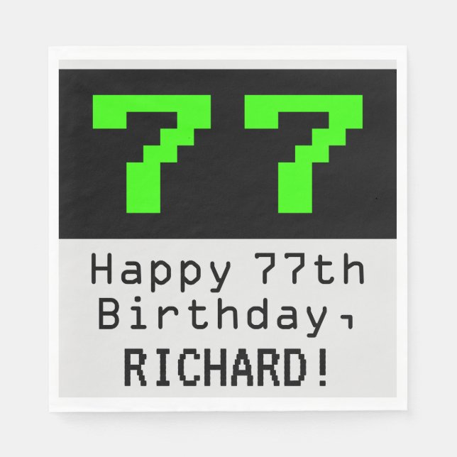 77th Birthday - Nerdy / Geeky Style "77" & Name Napkin (Front)