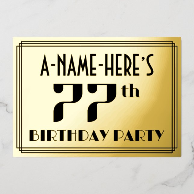 77th Birthday Party: Art Deco Look “77” and Name (Front)