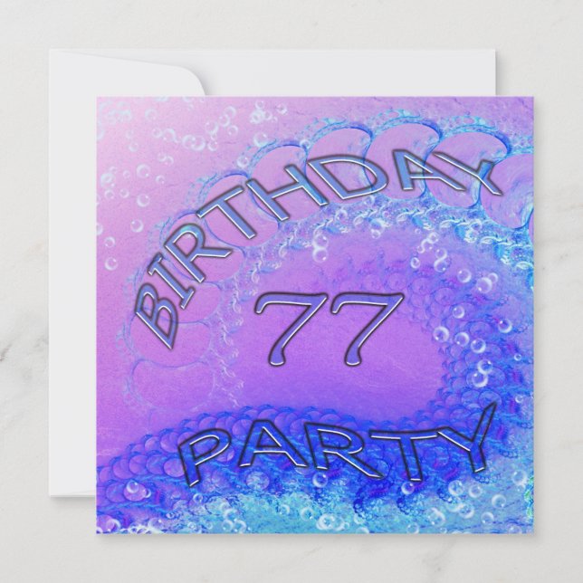 77th Birthday party invitation, Abstract and bubb Invitation (Front)