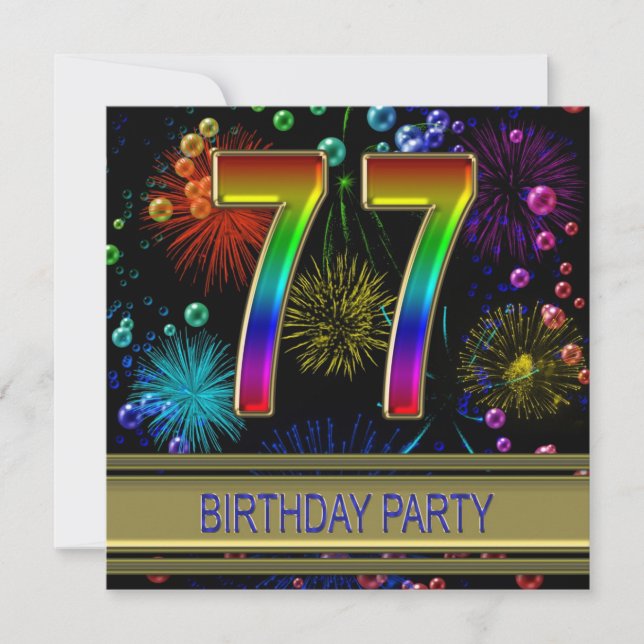 77th Birthday party Invitation with bubbles (Front)