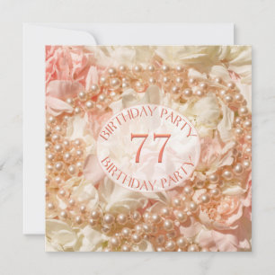 77th Birthday party invitation with pearls