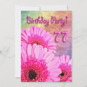 77th Birthday party invitation with pink flowers