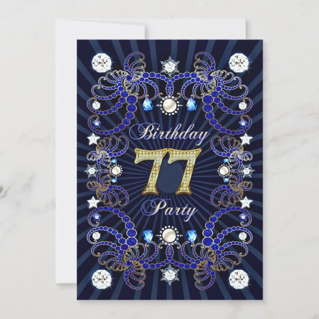 77th birthday party invite with masses of jewels (Front)