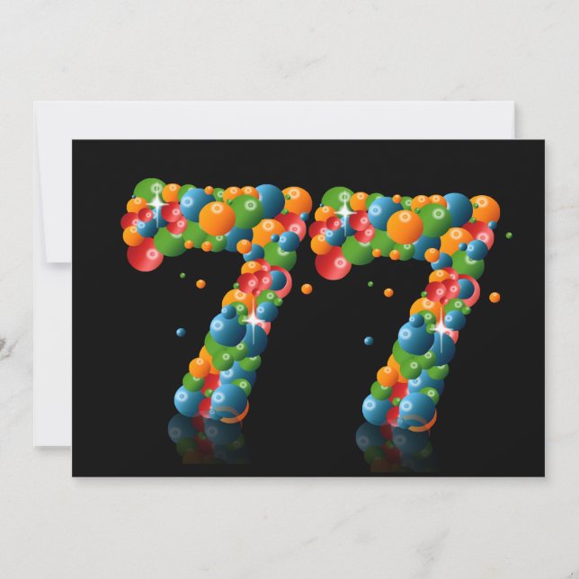 77th Birthday party, with bubbles and balls Invitation (Front)