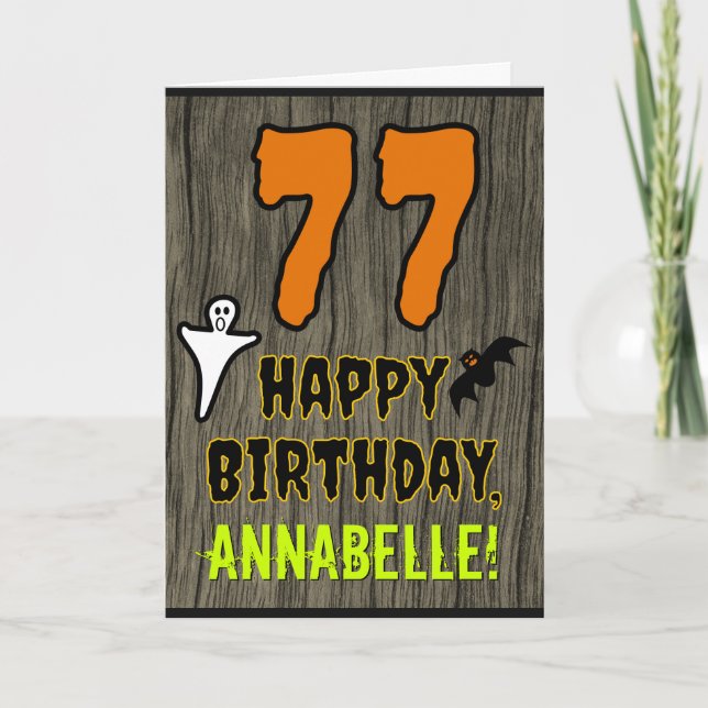 77th Birthday: Spooky Halloween Theme, Custom Name Card (Front)