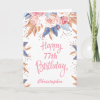 77th Birthday Watercolor Botanical Pink Floral
