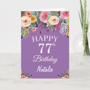 77th Birthday Watercolor Floral Flowers Purple Card
