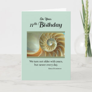 77th Birthday with Spiral Seashell on Green Card