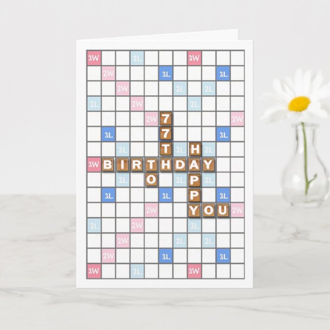 77th Birthday, Word Game Board Card (Small Plant)
