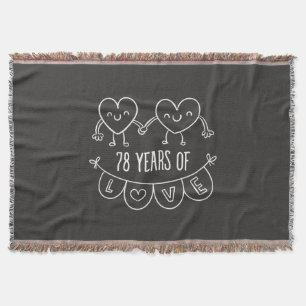 78th Anniversary Gift Chalk Hearts Throw Blanket