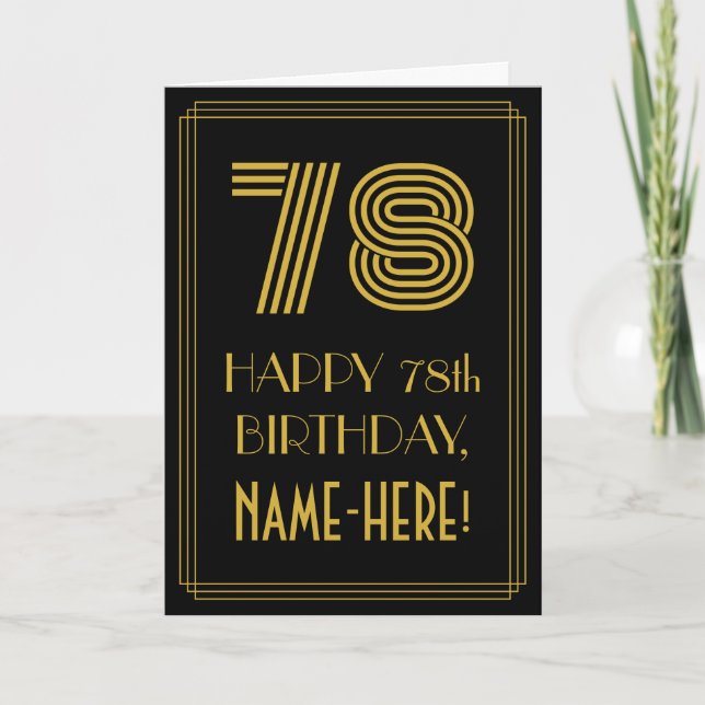 78th Birthday: Art Deco Inspired Look "78" & Name Card (Front)