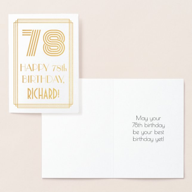 78th Birthday - Art Deco Inspired Look "78" & Name Foil Card (Display)