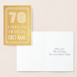 78th Birthday – Art Deco Inspired Look "78" + Name Foil Card