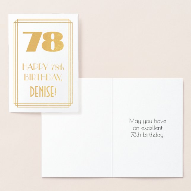 78th Birthday: Art Deco Inspired Look "78" & Name Foil Card (Display)