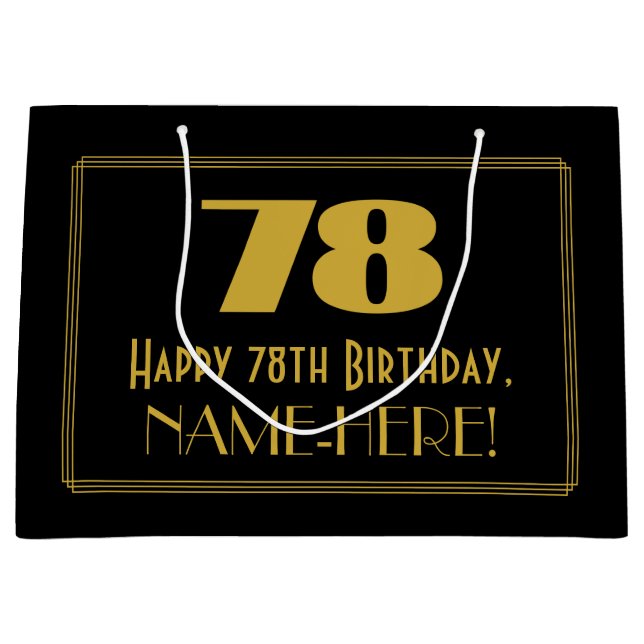 78th Birthday — Art Deco Inspired Look "78" & Name Large Gift Bag (Front)