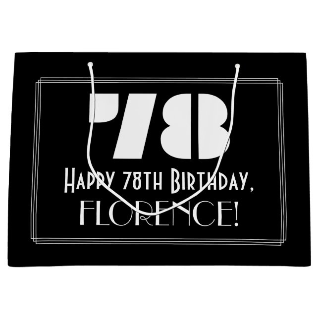 78th Birthday ~ Art Deco Inspired Look "78" + Name Large Gift Bag (Front)