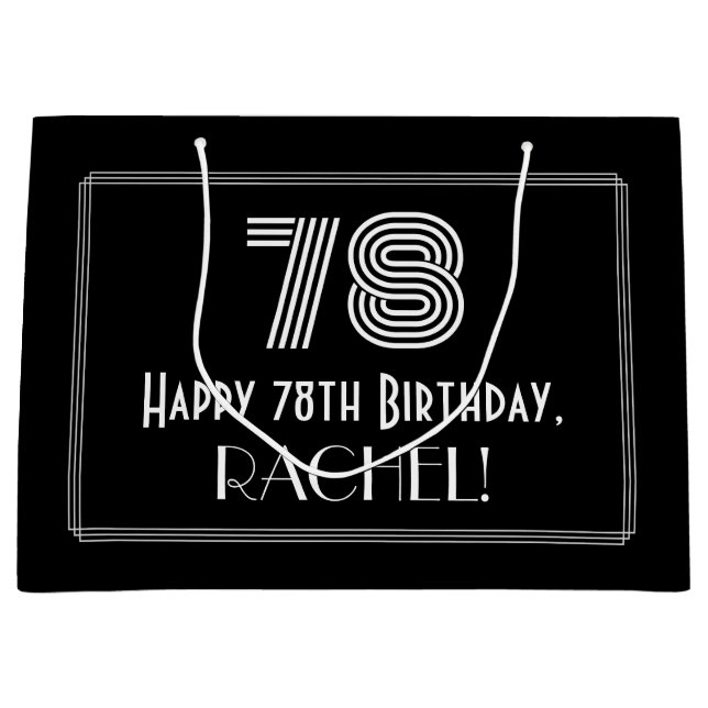 78th Birthday — Art Deco Inspired Look "78" & Name Large Gift Bag (Front)