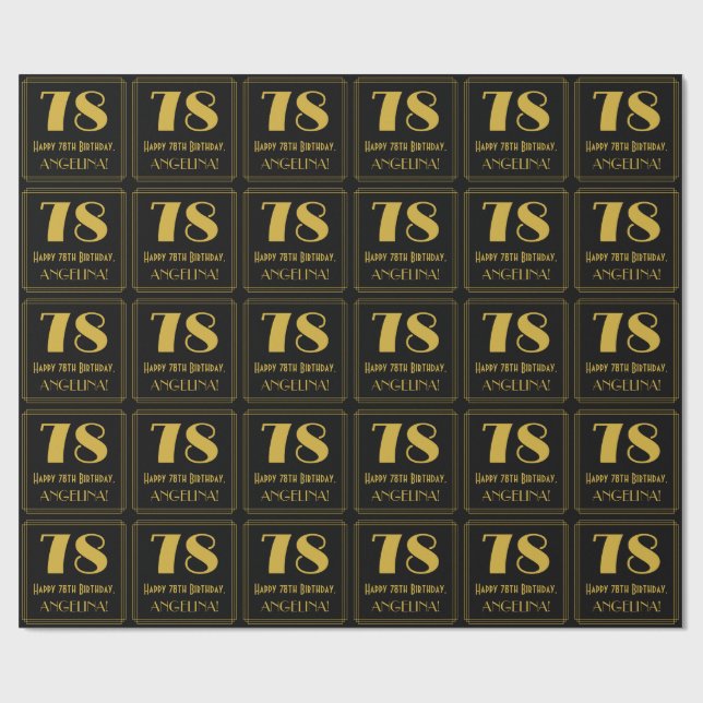 78th Birthday ~ Art Deco Inspired Look "78", Name Wrapping Paper (Flat)