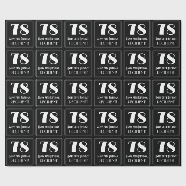 78th Birthday - Art Deco Inspired Look "78", Name Wrapping Paper (Seam)