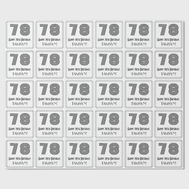78th Birthday: Art Deco Inspired Style "78" + Name Wrapping Paper (Flat)