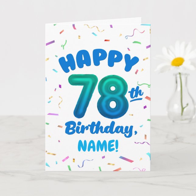 78th Birthday, Balloon Number, Customizable Name Card (Small Plant)