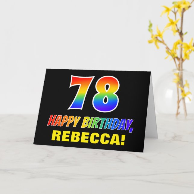 78th Birthday: Bold, Fun, Simple, Rainbow 78 Card (Yellow Flower)