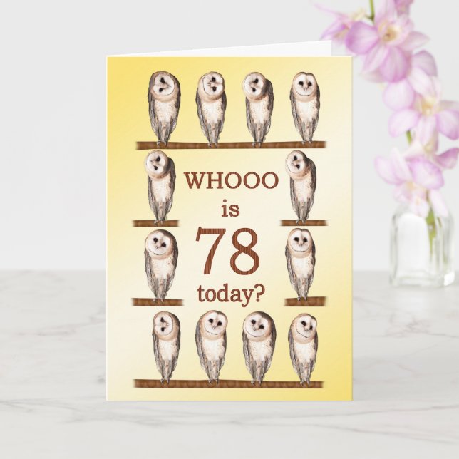 78th Birthday, Curious Owls Card (Orchid)