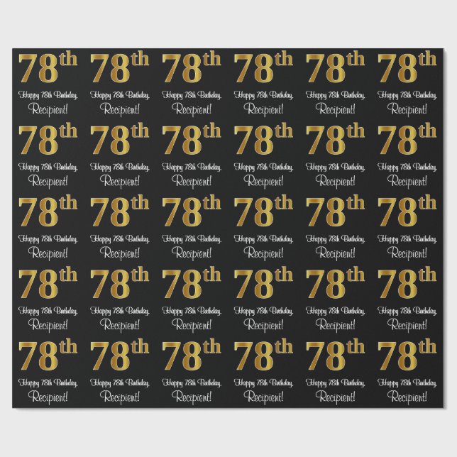78th Birthday: Elegant Luxurious Faux Gold Look # Wrapping Paper (Flat)