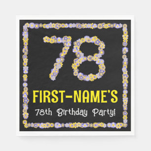 78th Birthday: Floral Flowers Number, Custom Name Napkin