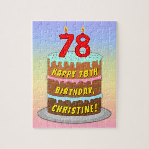 78th Birthday: Fun Cake and Candles + Custom Name Jigsaw Puzzle